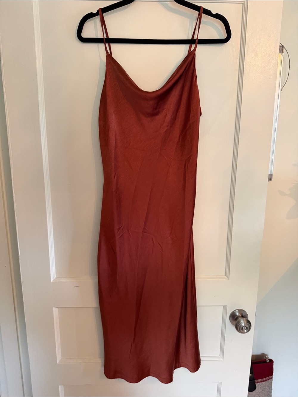 Satin Slip Maxi Dress in Rust Red